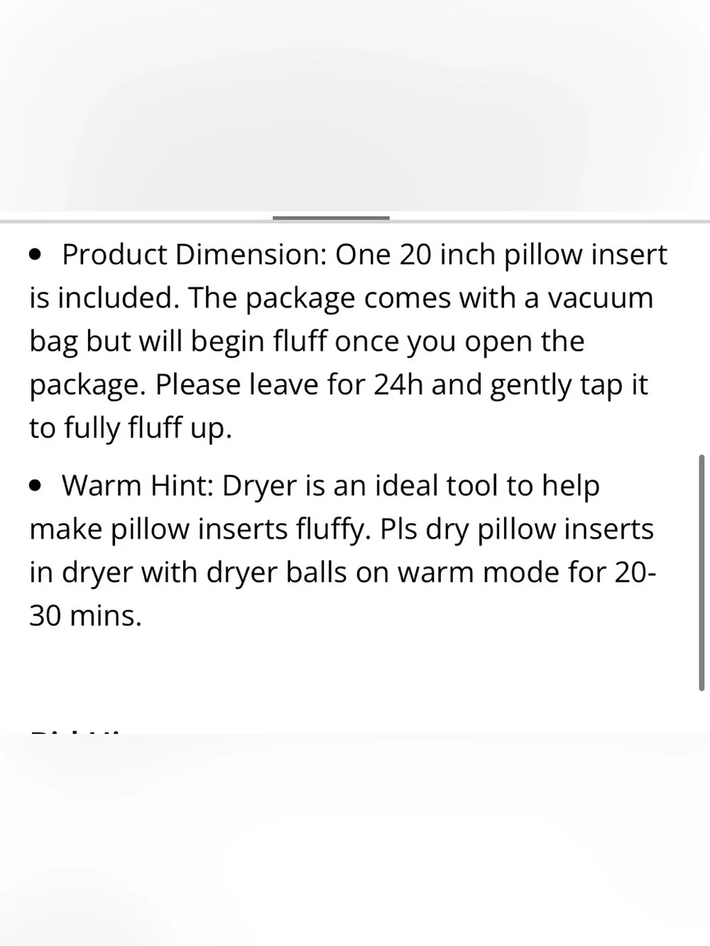 Pillow Insert 20” Round - WHITE